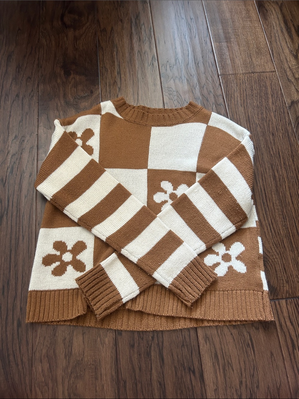 Brown striped with flowers sweater